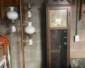 Grandfather’s clock, vintage pole lamp