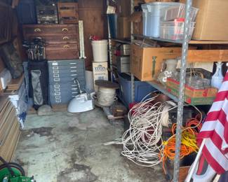Electrical equipment,  vintage tools, cabinets, push mower