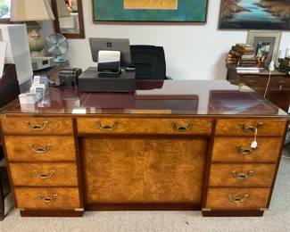 Burl Wood and Leather Top Desk