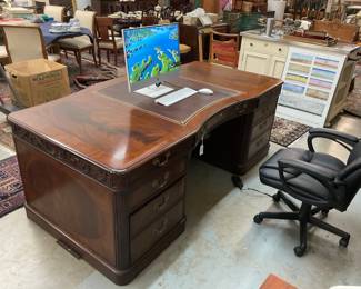 Large Leather-Top Executive Desk
