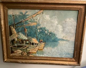 “Boats” Signed, Artist Unknown, Oil on Canvas.