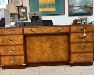 Burl Wood and Leather Top Desk