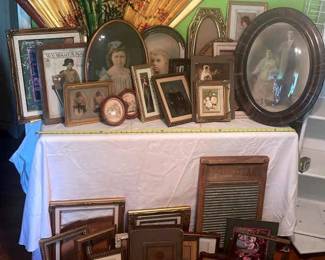 Vintage Portraits, Frames, Framed Art, And Large Decorative Fan And More