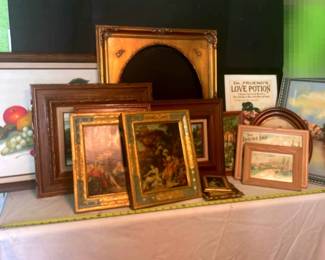 Vintage Framed Art And Large Picture Frame
