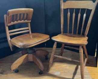 Vintage Murphy Swivel, Rocking and Rolling Wood Desk Chair, Ethan Allen Wood Chair