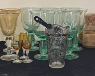 Vintage Barware Including Currier And Ives Four Seasons Panoramic Glasses, Bicentennial Glasses 