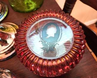 Martha Washington Cranberry Glass Powder Box