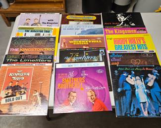  Vintage Record Lot with 1960s Music: Kingston Trio, Peter Paul & Mary, Joan Baez, Smothers Brothers
