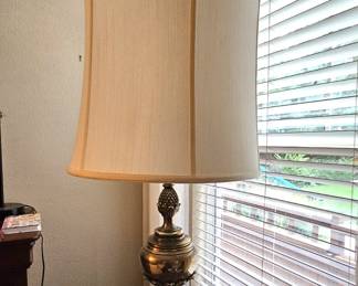 -Vintage Stiffel Brass Pineapple Trophy Lamp 38" – Solid Brass Table Lamp w/ Hourglass Shade