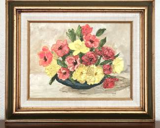  Framed Original Art - Painting on Canvas Signed by Artist Lu Grant in 1970 Framed 17" x 14"
