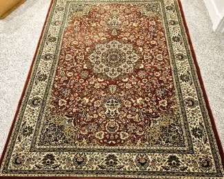 Wool Area Rug 5'3" x 7'6" in Medallion Red (Red with Green) 100% New Zealand Wool