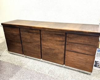 Mid-Century Modern Walnut Credenza Sideboard w/ Chrome Base – 6 Drawers & Cabinet 71” - From the Denver Design Center