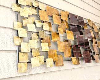  Large Modern Metal Wall Art Sculpture – Geometric Squares, Indoor/Outdoor 42"x19"