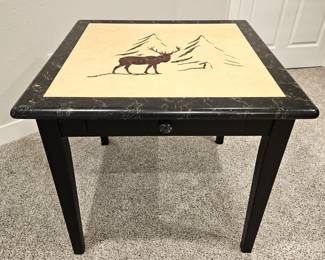 Custom Shadow Mountain Interiors (Evergreen, CO) Elk Inlay Game Table 34"x34" Rustic Lodge Cabin