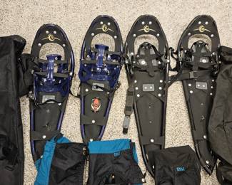 Two Pair of Adult Snow Shoes in Sizes 9 and 10 With Gators, and REDFEATHER Carrying Bags