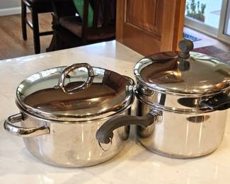  Set of Two Pots: Command Performance Stock Pot with Lid, and Farberware Double Boiler with Lid