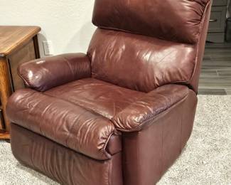  Burgundy Leather Recliner with Manual Arm Pull
