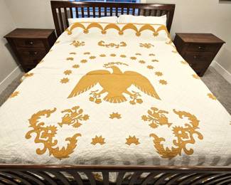 Antique Patriotic Eagle Appliqué Quilt White & Gold Cotton Hand Stitched 19th C. Documented