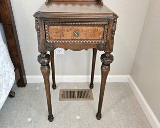 Antique Carved Wood Side Table with Drawer – Ornate Legs, 29" Tall Vintage Nightstand