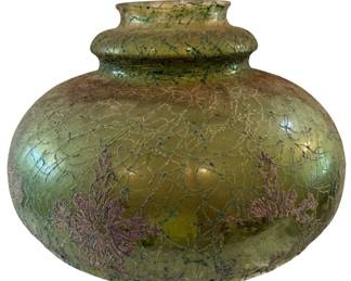 Large Green Lampshade With Crackle Glass Effect