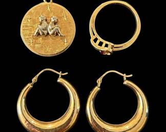14k Gold Earrings, Ring, Pendant 9.91g Total