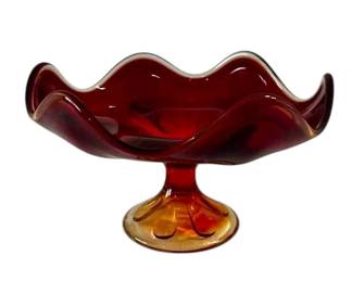 Viking Glass Amberina 6 Petal Footed Compote glows