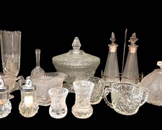 Vintage Clear Glassware Sawtooth Edge, SilverPlated, More