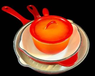 Red Orange Enamel Cast Iron Pans