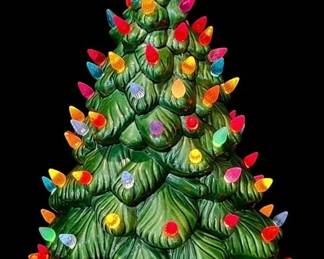 005 Vintage Ceramic Christmas Tree with Multicolored Lights Star Topper
