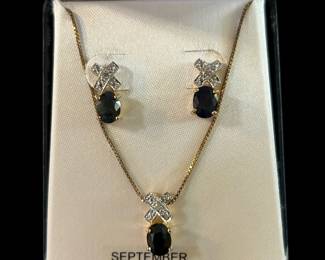18k Gold Over Sterling Silver Jewelry Set w Diamonds Sapphire 6.37g Total