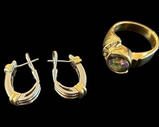 14k Gold Diamond Ring and Earrings 16.76g Total