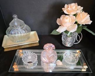 Vanity Decor Mirror Tray, Perfume Bottle, Ring Holders More