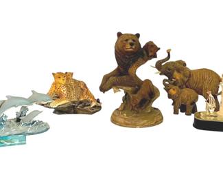 Collection Of Animal Figurines Including Gone Fishin Bear By Joe Slockbower More