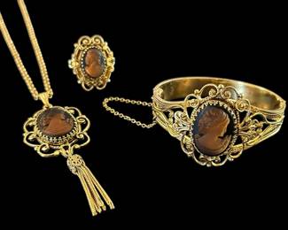 Vintage Cameo Necklace, Bracelet, Ring