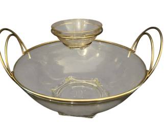 Glass Chip Dip Bowl With Brass Accents