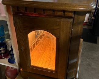 104 1980sOakandGlassEndTablewithLightInside