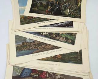 55 LithographStyledAmericanaArtClippedFrom1950s60sCalendars