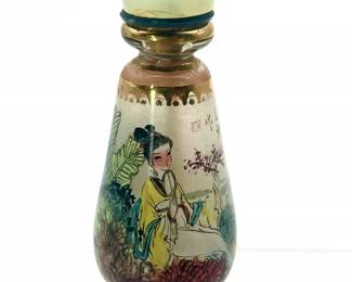 125 SmallReversePaintedSnuffBottlewithGoldDetailandJadeTop