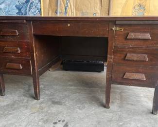 61 LargeAntiqueSolidWoodOfficeDesk