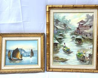 74 ChineseJunkBoatsThaiFishingBoatsFramedOilPaintings