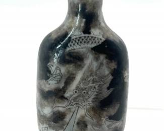 15 CeramicSnuffBottlewithFireBreathingDragonMotifMalachiteTop