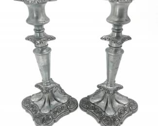 69 PewterFloralCandlesticks