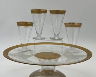 5 GoldDorothyThorpeCakeStandandTiffinGoldEncrustedGlasses