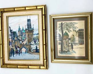 124 EuropeanSceneryPaintingandEtchinginGoldFrames