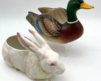 30 MallardDuckandBunnyCeramicPlanters
