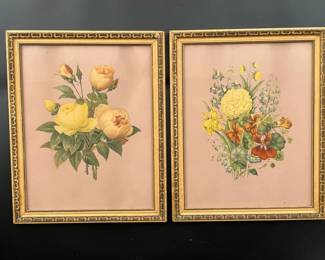 27 PairofVintageFloralArtPrintsinCarvedWoodFrames