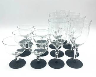 91 WestonGlassBlackFootedWineandChampagneStemware13PieceSet