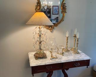 Lyre base marble top table