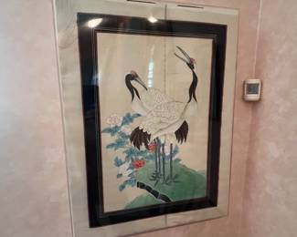 Cranes painted on silk