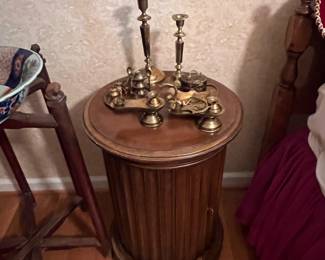 Vintage side table & miniature brass set